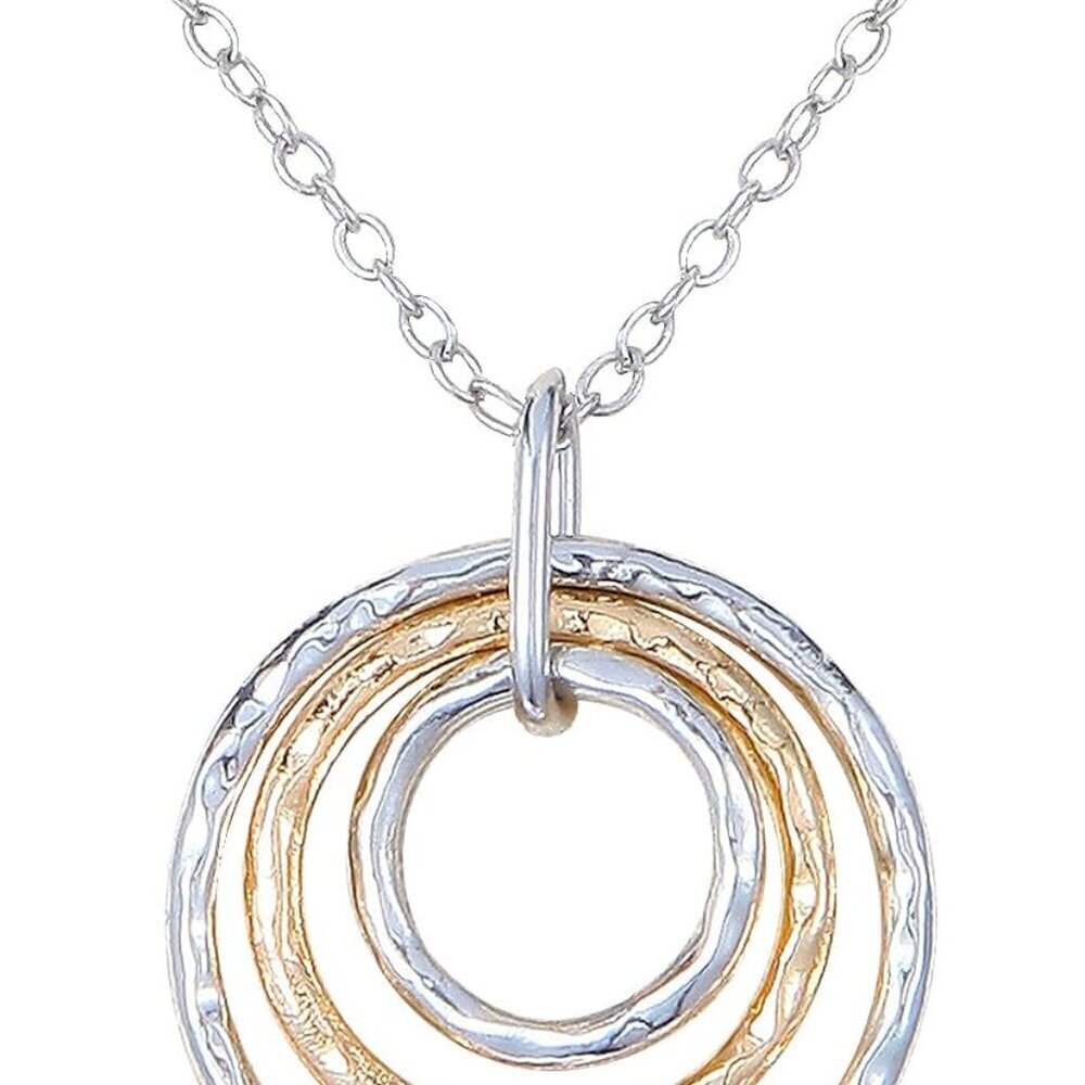 Mixed Metal Gold Silver Two Tone Necklace for Women Boho Circle Pendant